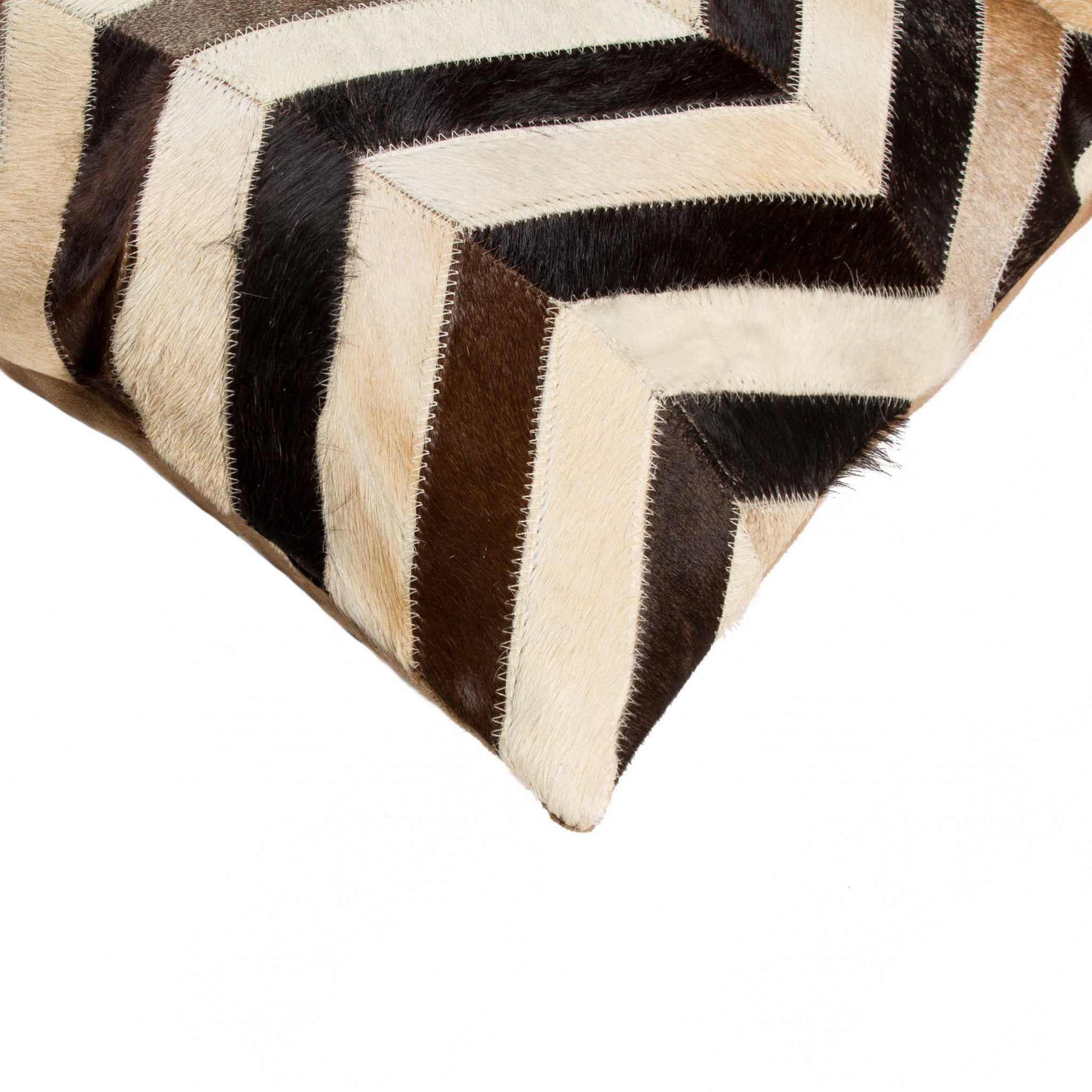 18" X 18" X 5" Stunning Tricolor Chevron Torino Kobe Cowhide  Pillow