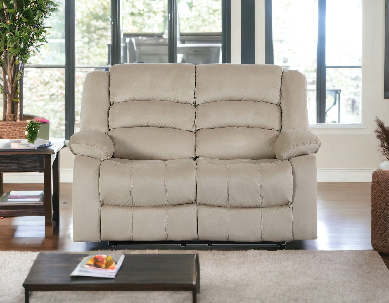40" Contemporary Beige Fabric Loveseat