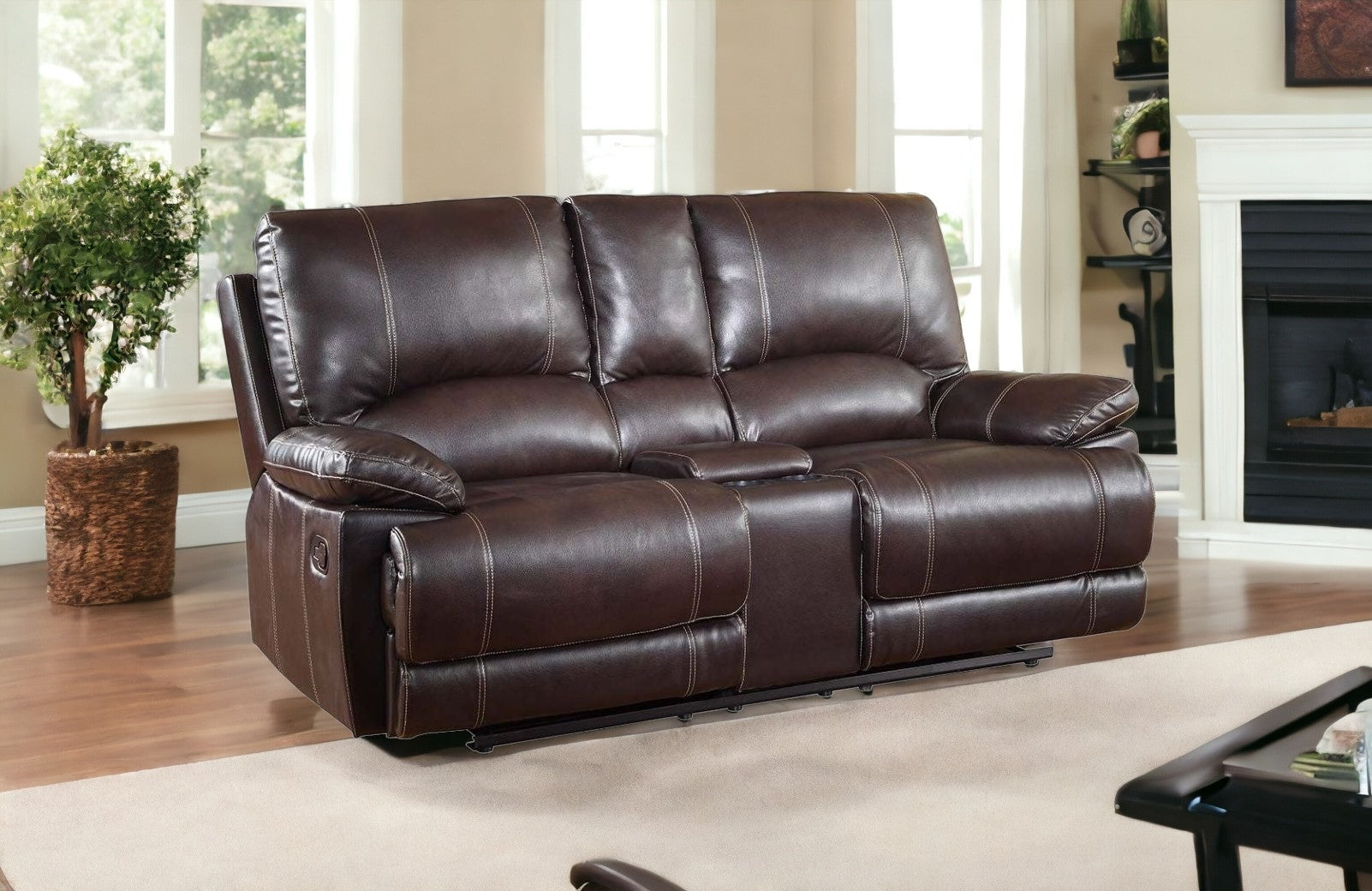 Stylish Brown Leather Loveseat 41"