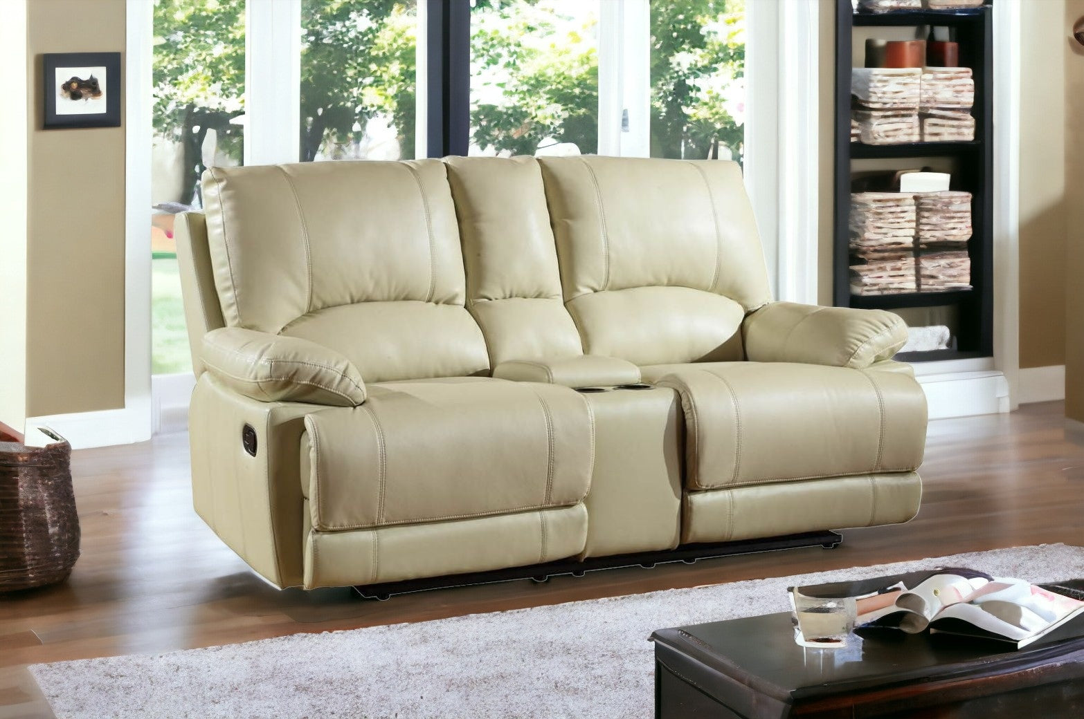 Stylish Beige Leather Loveseat 41"
