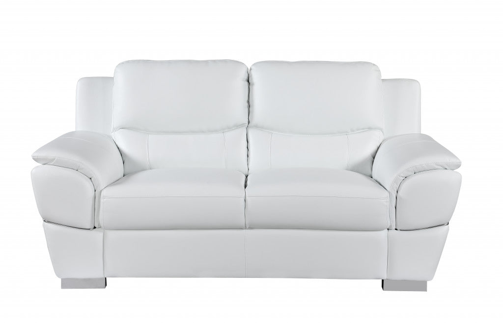 Chic White Leather Loveseat 69"