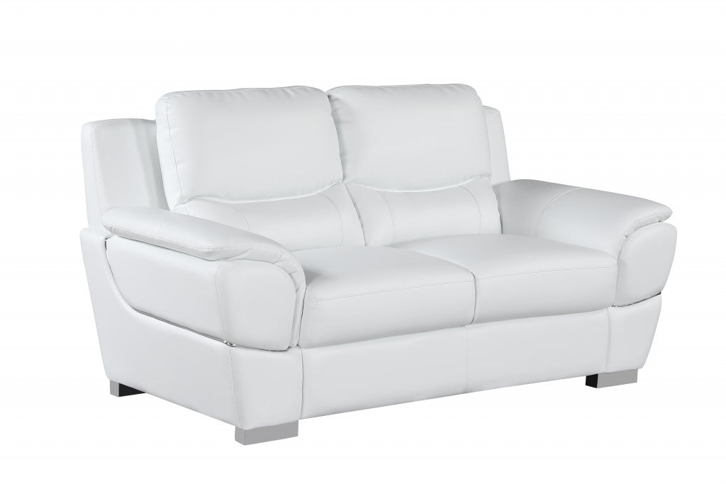Chic White Leather Loveseat 69"