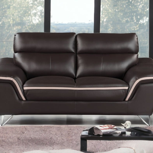 36" Contemporary Brown Leather Loveseat