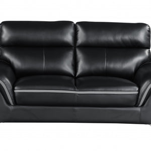 36" Contemporary Black Leather Loveseat
