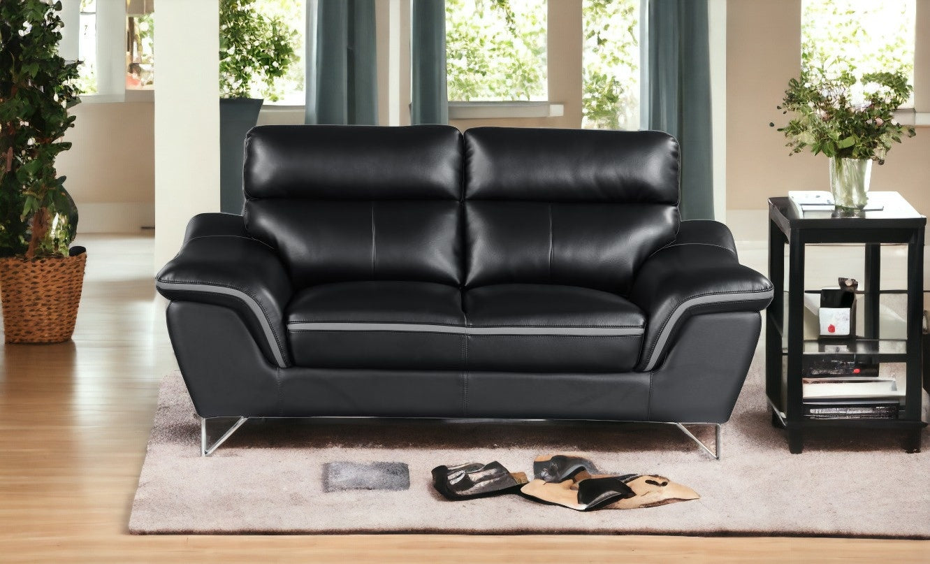 36" Contemporary Black Leather Loveseat