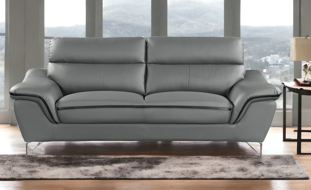 Contemporary Grey Leather Loveseat 36"