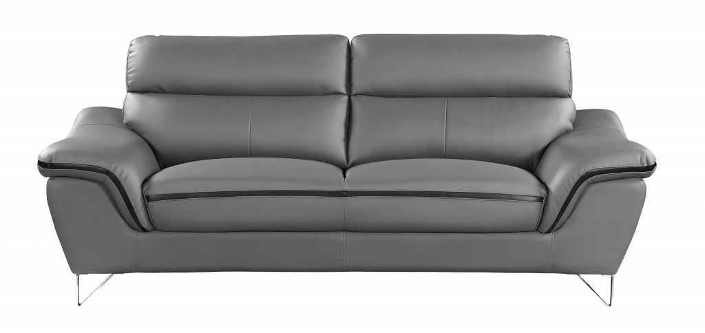 Contemporary Grey Leather Loveseat 36"