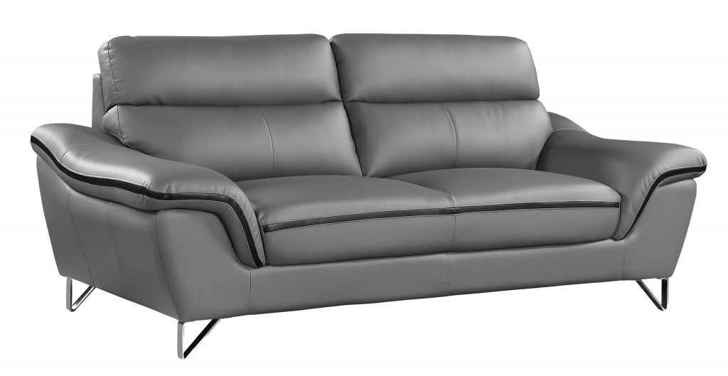 Contemporary Grey Leather Loveseat 36"