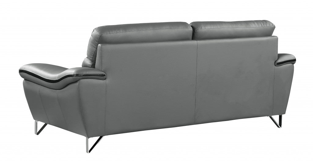 Contemporary Grey Leather Loveseat 36"