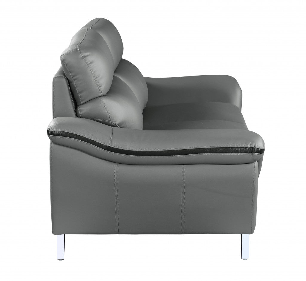 Contemporary Grey Leather Loveseat 36"