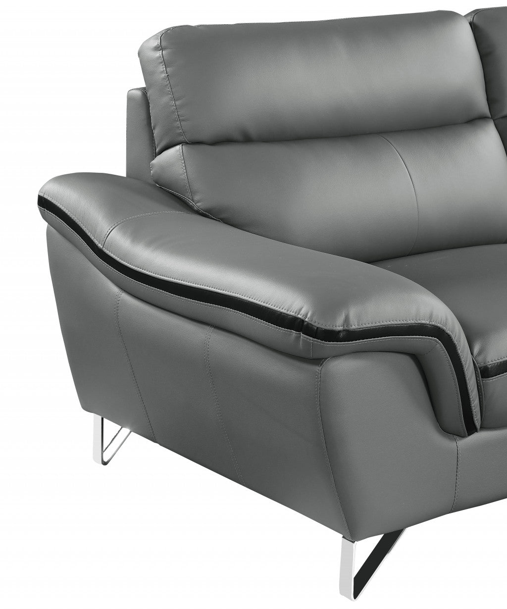 Contemporary Grey Leather Loveseat 36"