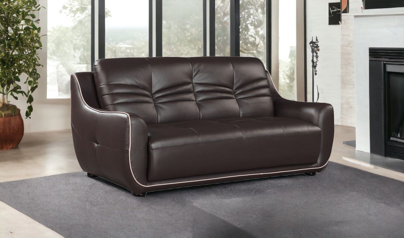 36" Elegant Brown Leather Sofa