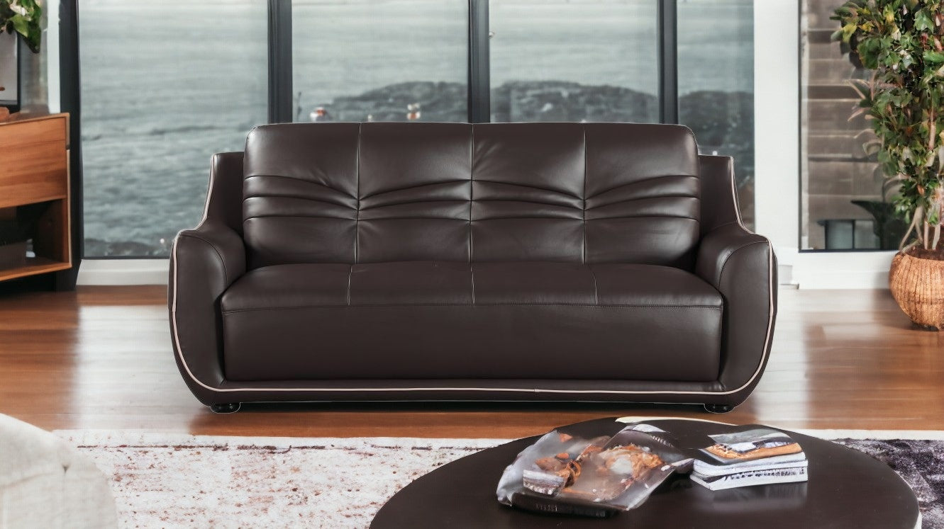 36" Elegant Brown Leather Sofa