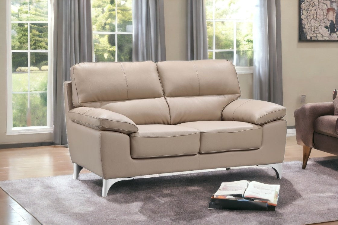 37" Classy Beige Leather Loveseat
