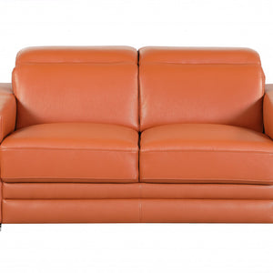 71" Sturdy Camel Leather Loveseat