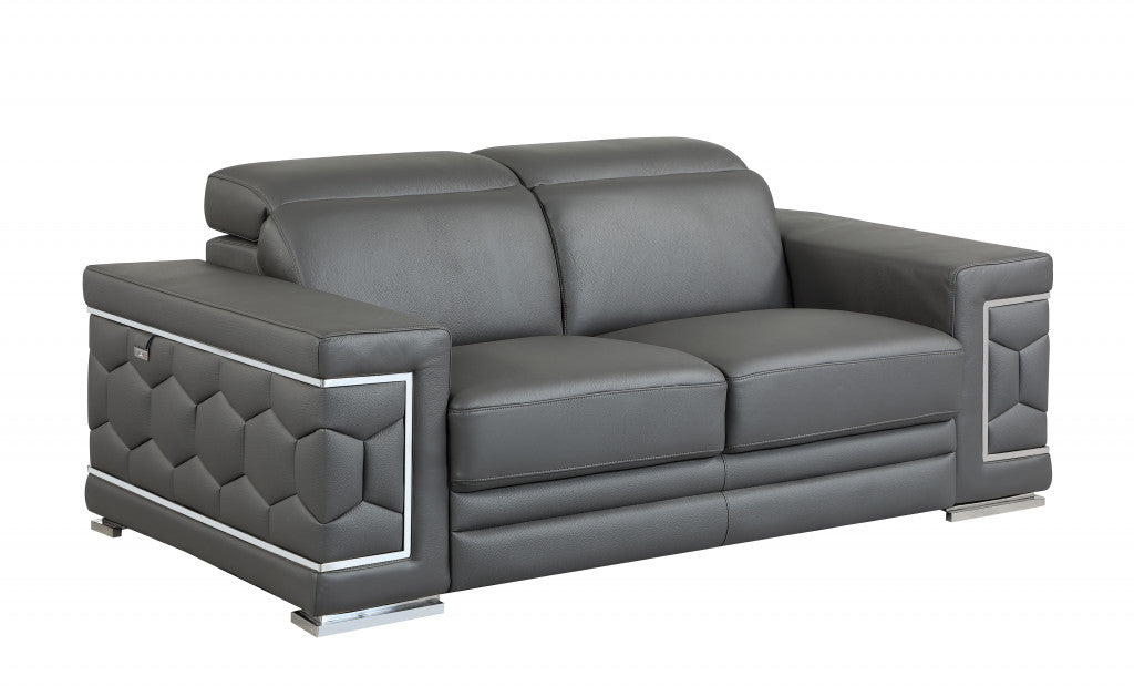 Loveseat de cuero gris oscuro resistente de 71"