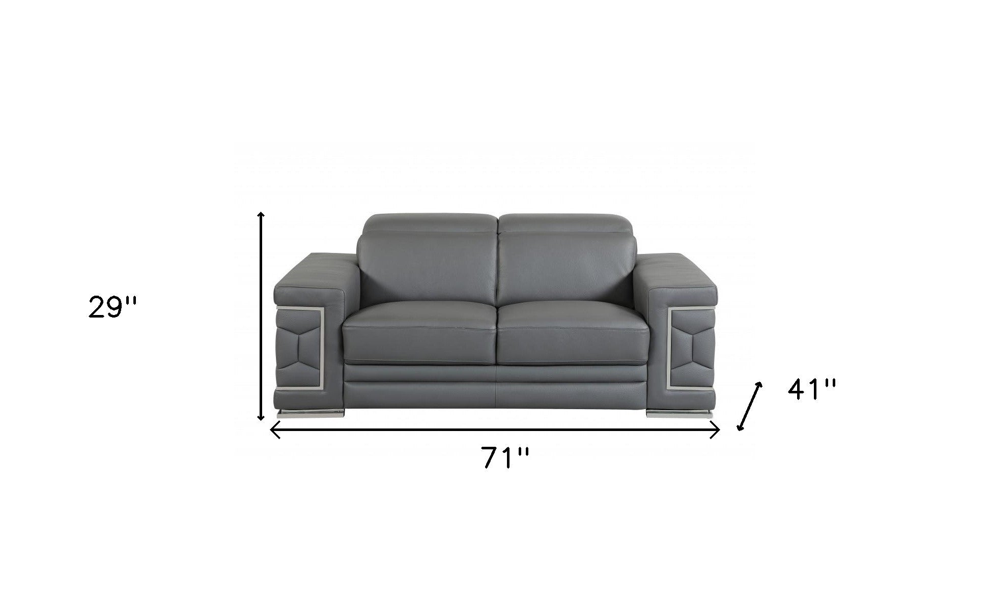 Loveseat de cuero gris oscuro resistente de 71"