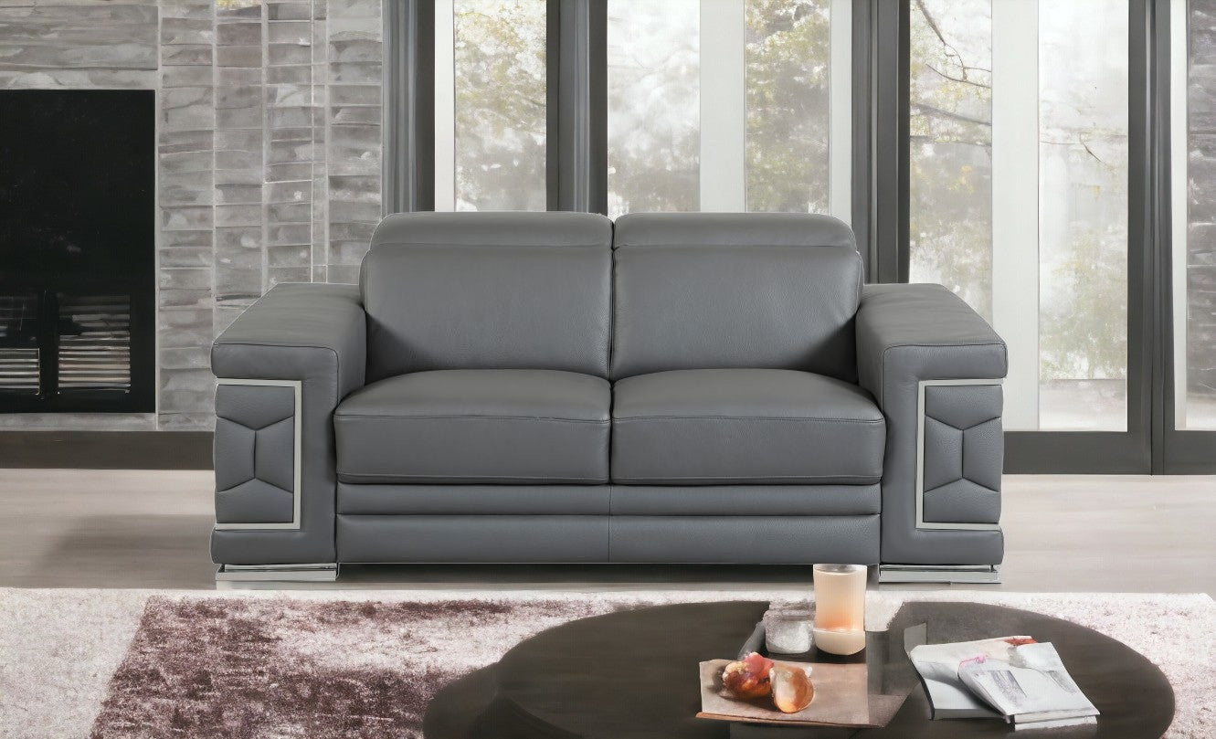 Loveseat de cuero gris oscuro resistente de 71"