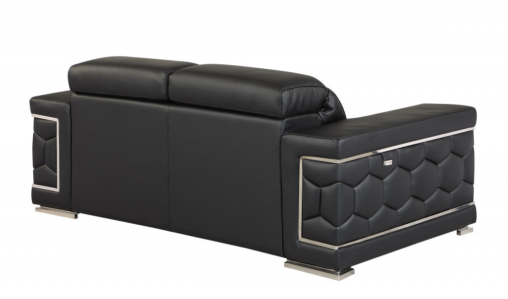 71" Sturdy Black Leather Loveseat