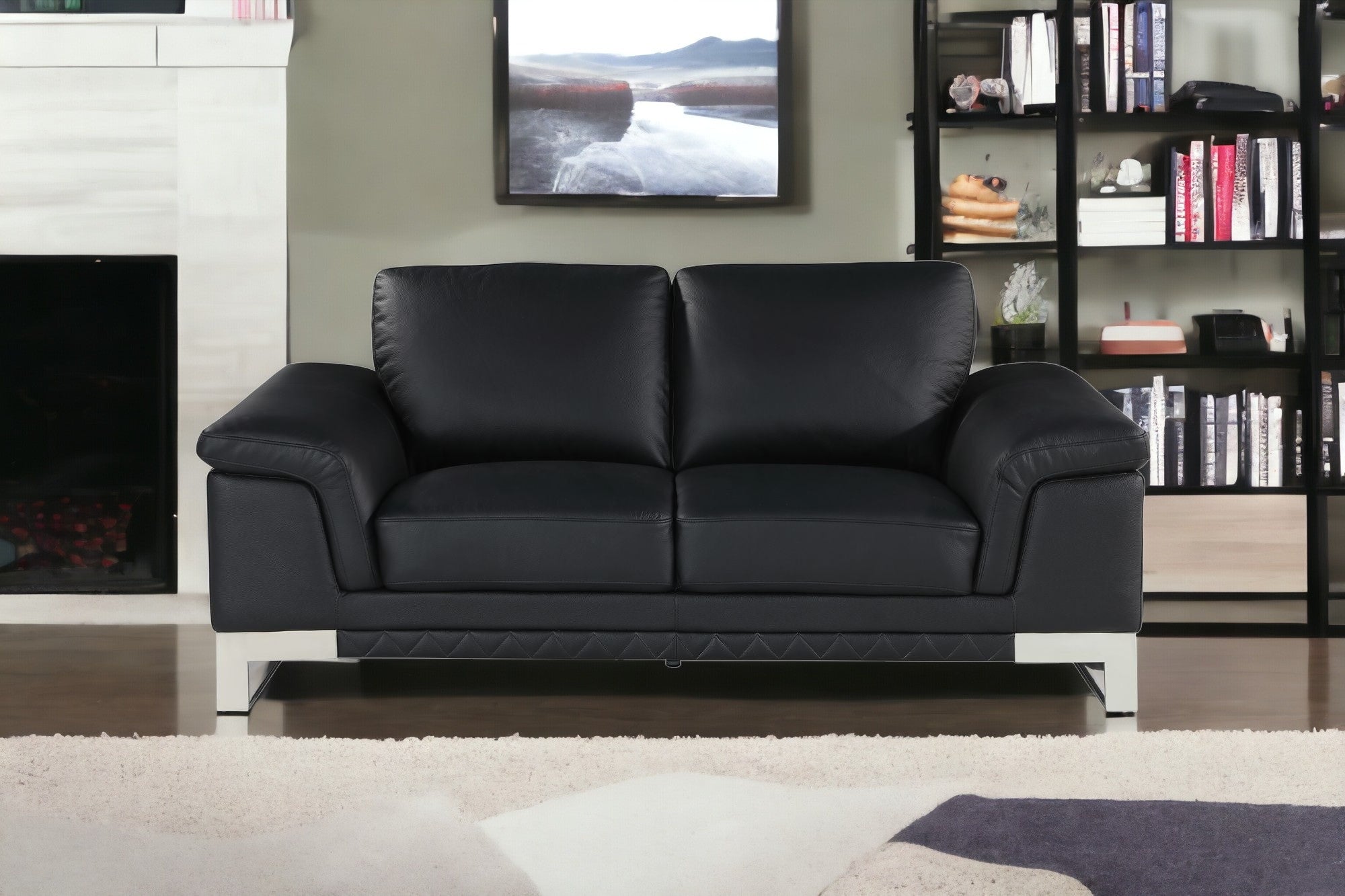 Loveseat de cuero negro de 32"