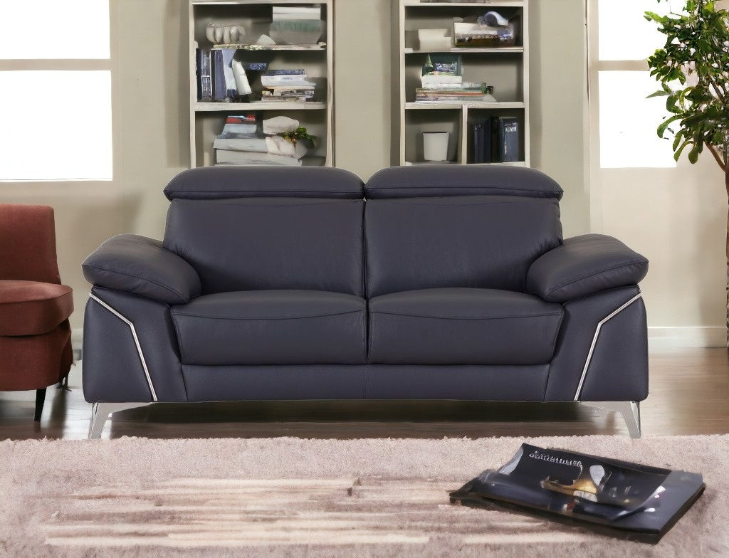 31" Navy Blue Genuine Italian Leather Loveseat