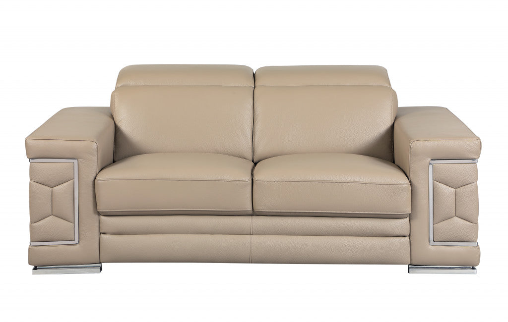 Modern Beige Leather Loveseat - 29” To 38"