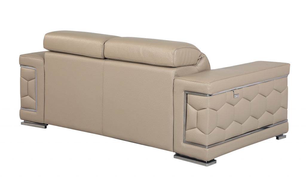 Modern Beige Leather Loveseat - 29” To 38"