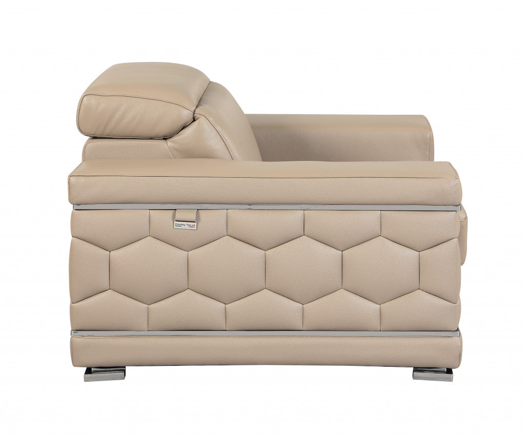 Modern Beige Leather Loveseat - 29” To 38"
