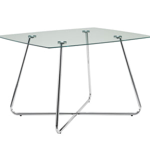 31" Chrome Metal And Clear Tempered Glass Dining Table