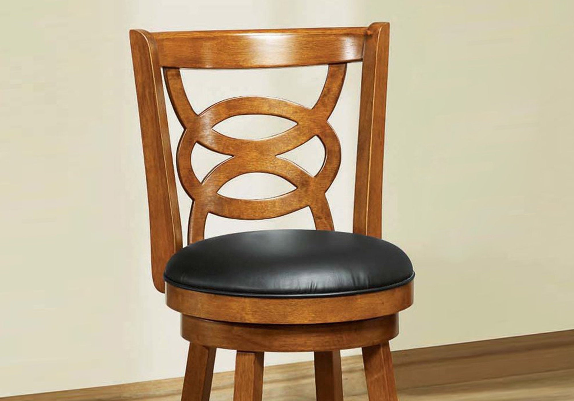 38" X 35" X 78" Oak Black Solid Wood Foam Veneer Leather Look  2Pcs Swivel Barstools