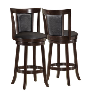 40.5" X 37.5" X 78" Cappuccino Black Solid Wood Foam Veneer Leather Look 2Pcs Swivel Barstools