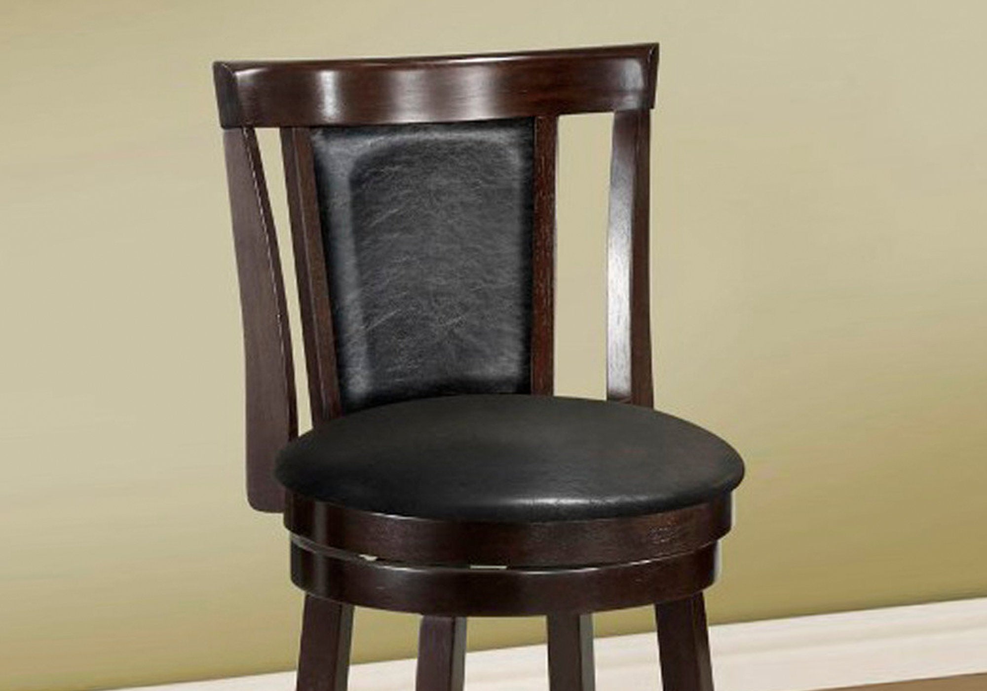 40.5" X 37.5" X 78" Cappuccino Black Solid Wood Foam Veneer Leather Look 2Pcs Swivel Barstools