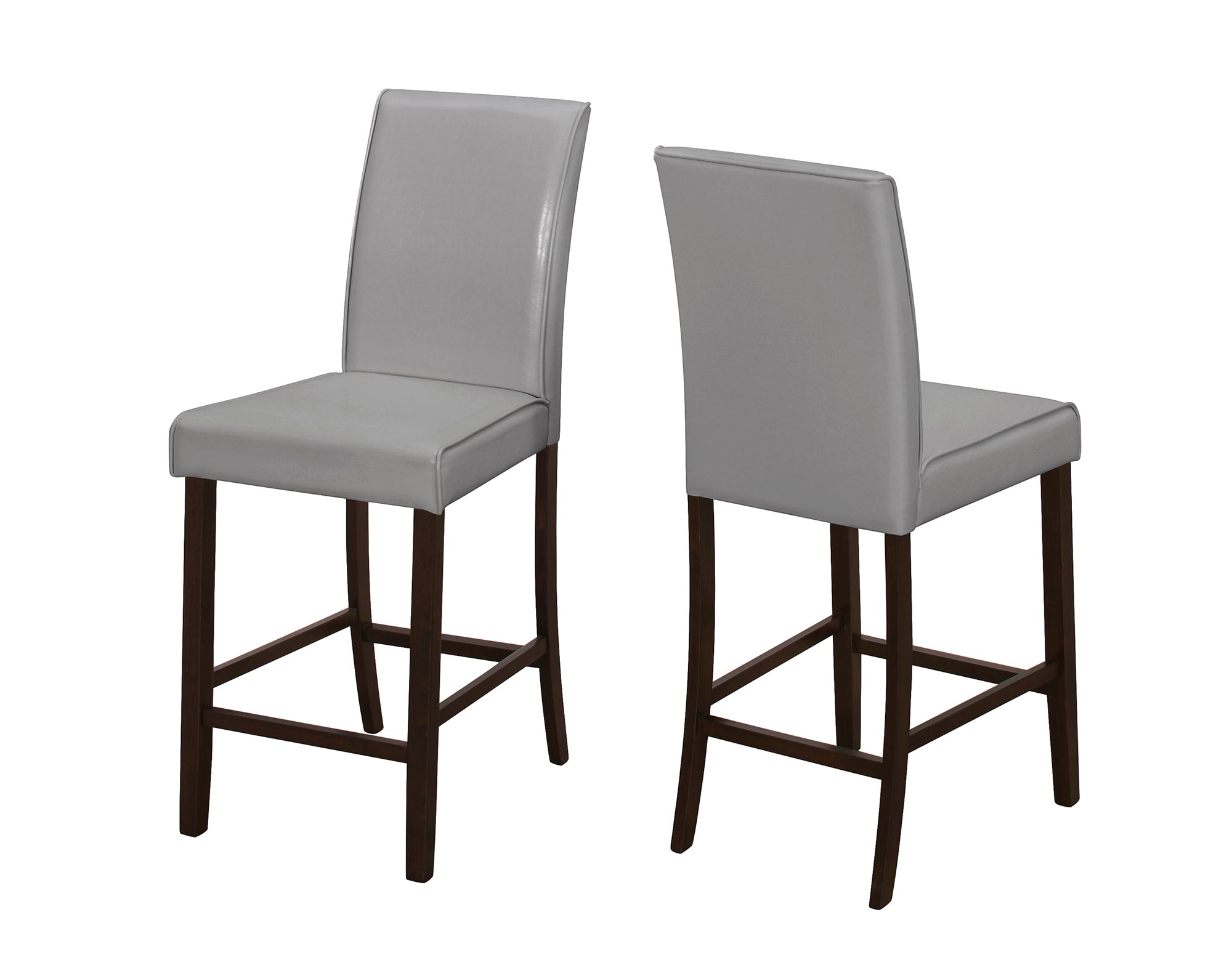 Set Of Two Grey Faux Leather Counter Height Dining Chairs
