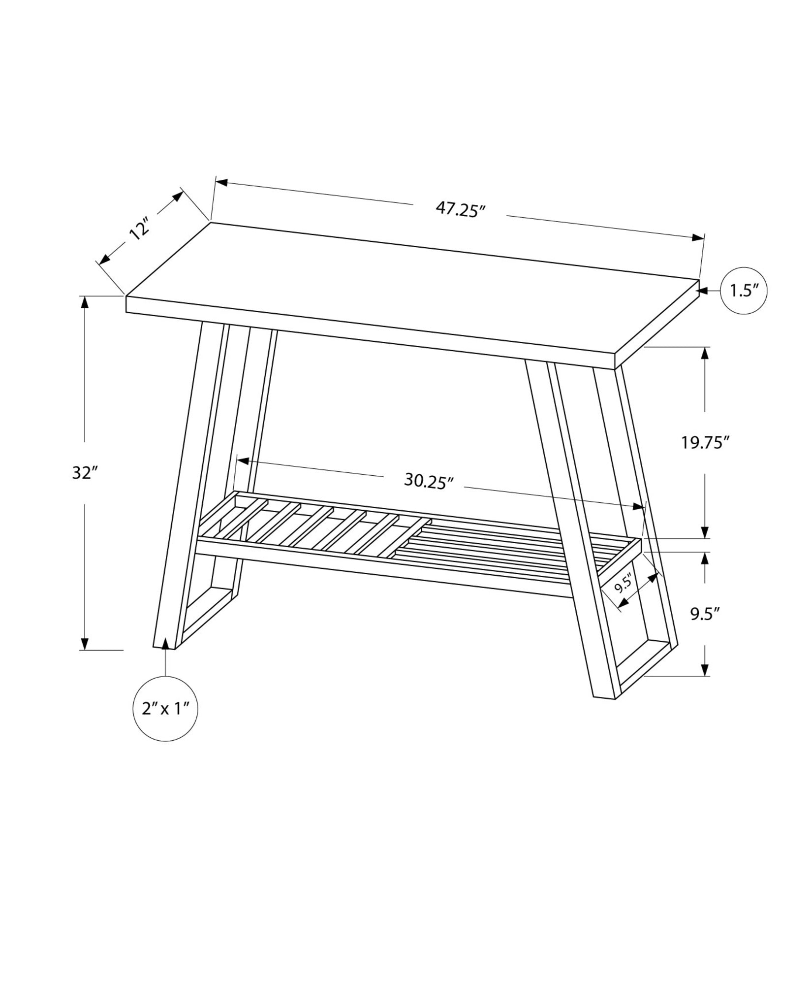 12" X 47.25" X 32" Acabado Marrón Oscuro Y Consola De Entrada De Núcleo Hueco De Metal Negro