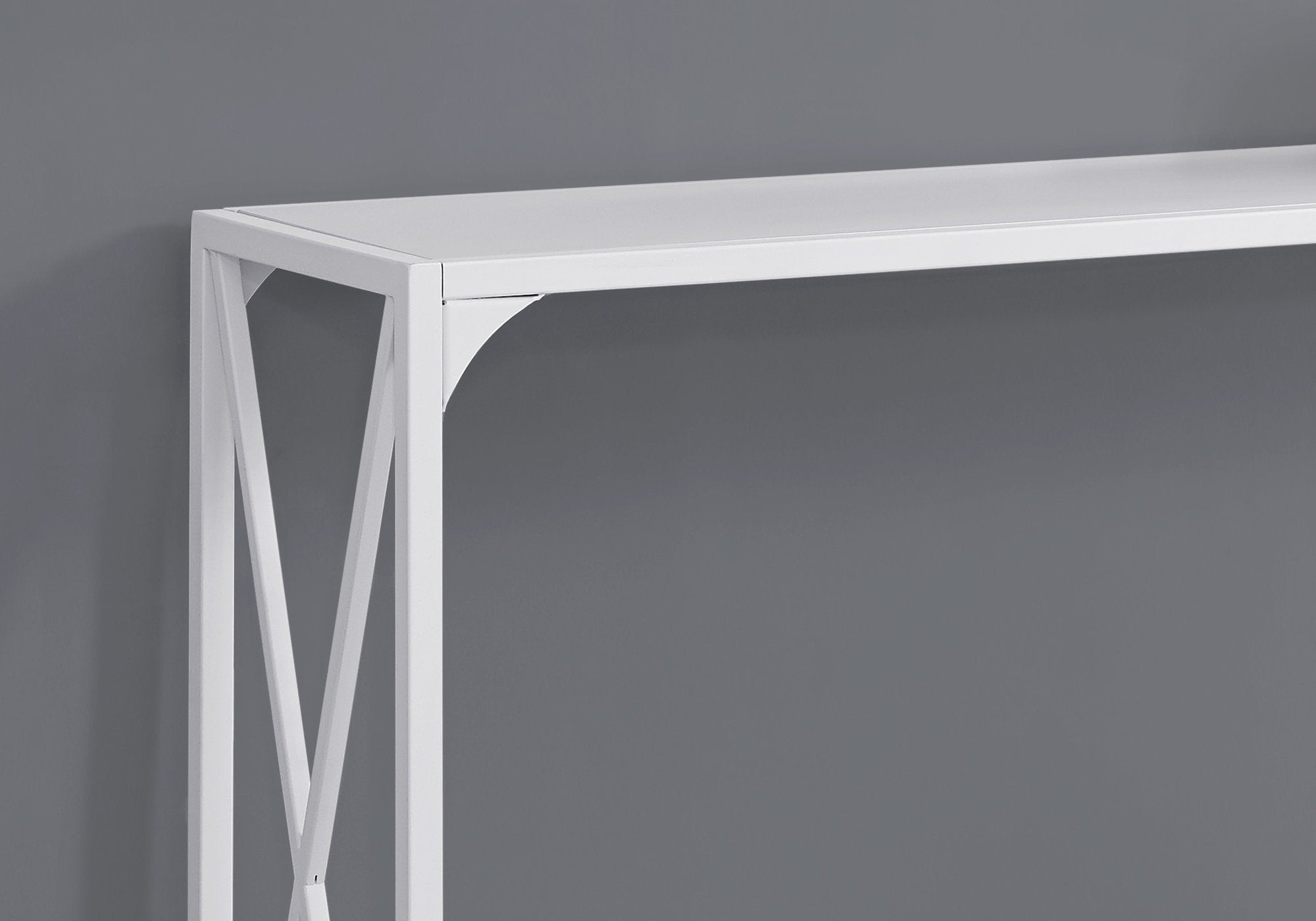 12" X 48" X 32" White Finish And White Metal Accent Table