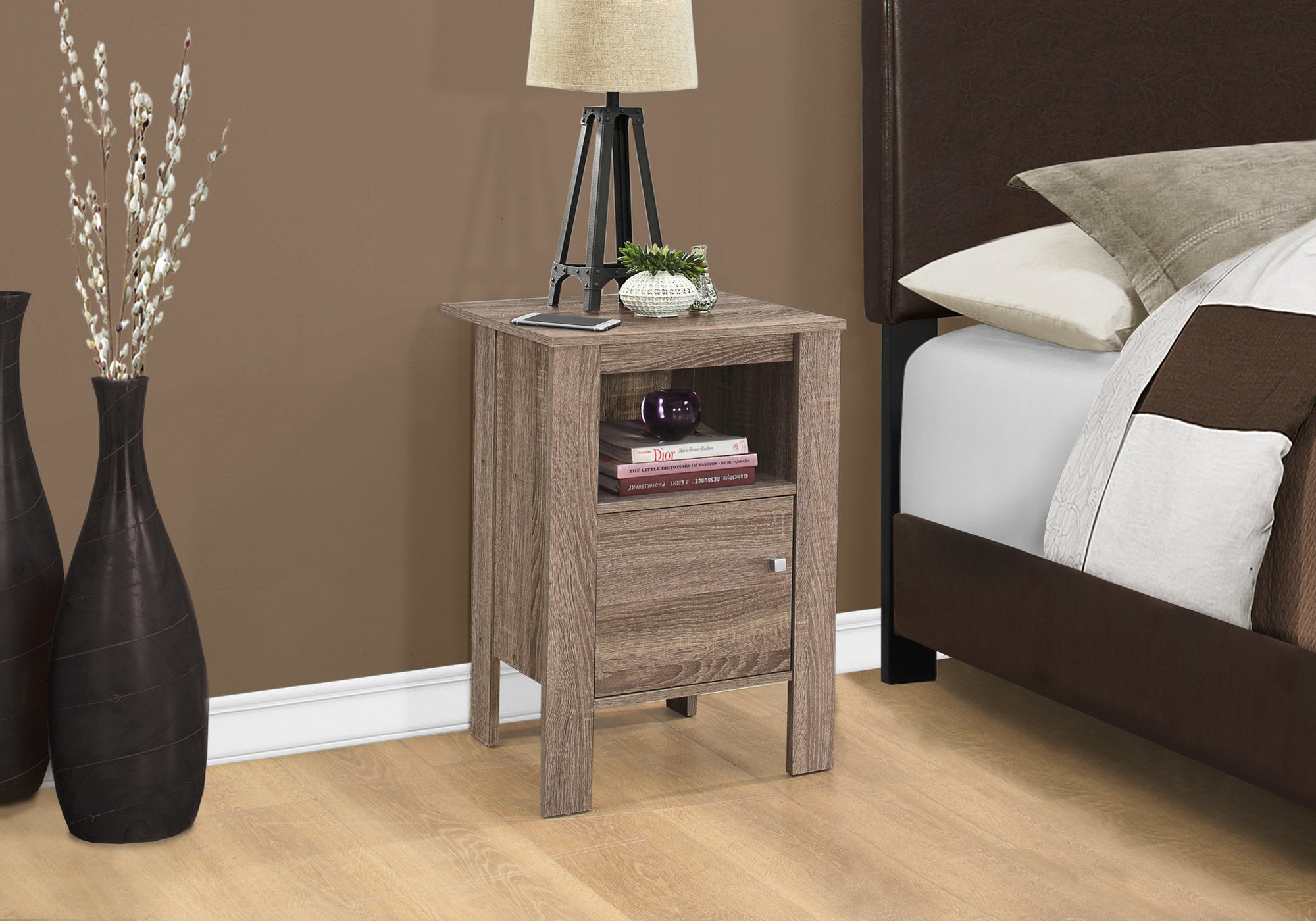 14" X 17.25" X 24.25" Dark Taupe Particle Board Storage  Accent Table