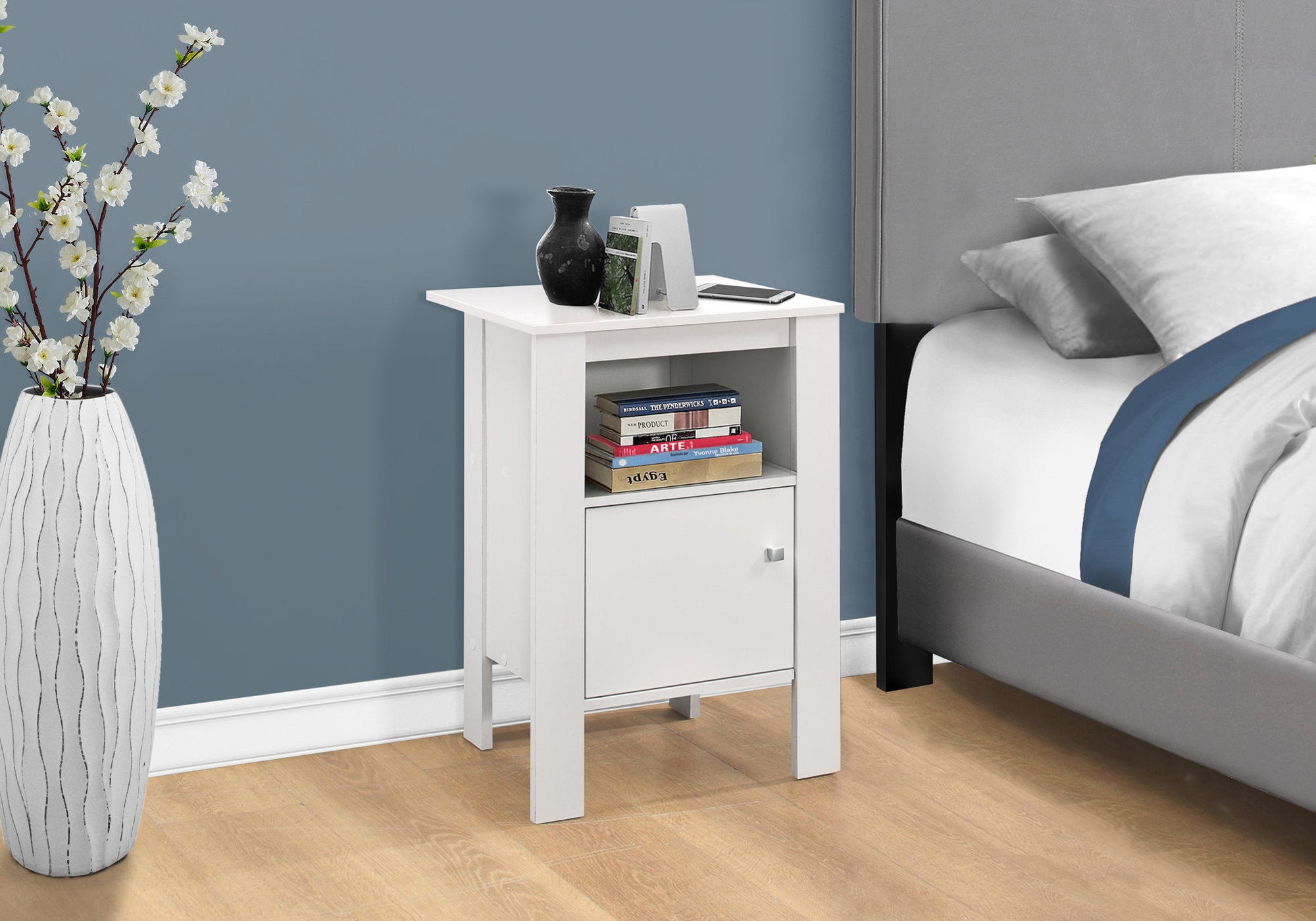 14" X 17.25" X 24.25" White Particle Board Storage  Accent Table