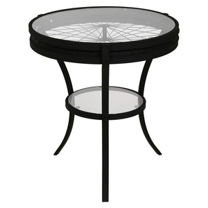 22.5" X 22.5" X 24" Black Clear Tempered Glass Metal Accent Table