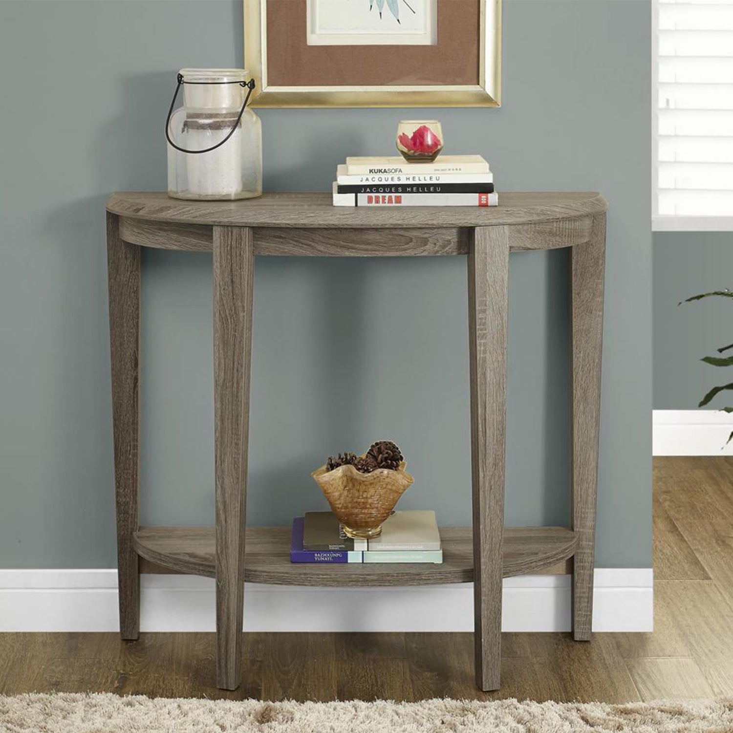 11.75" X 36" X 32.5" Dark Taupe Finish Accent Table