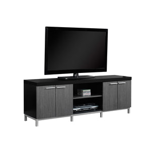 15.5" X 60" X 21.25" Black Grey Silver Particle Board Hollow Core Metal Tv Stand