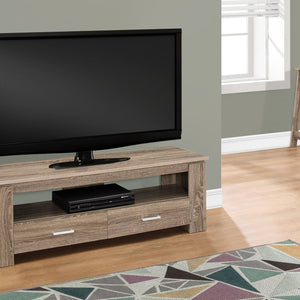 16.25" Dark Taupe Particle Board And Laminate Tv Stand With 2 Storage Drawers
