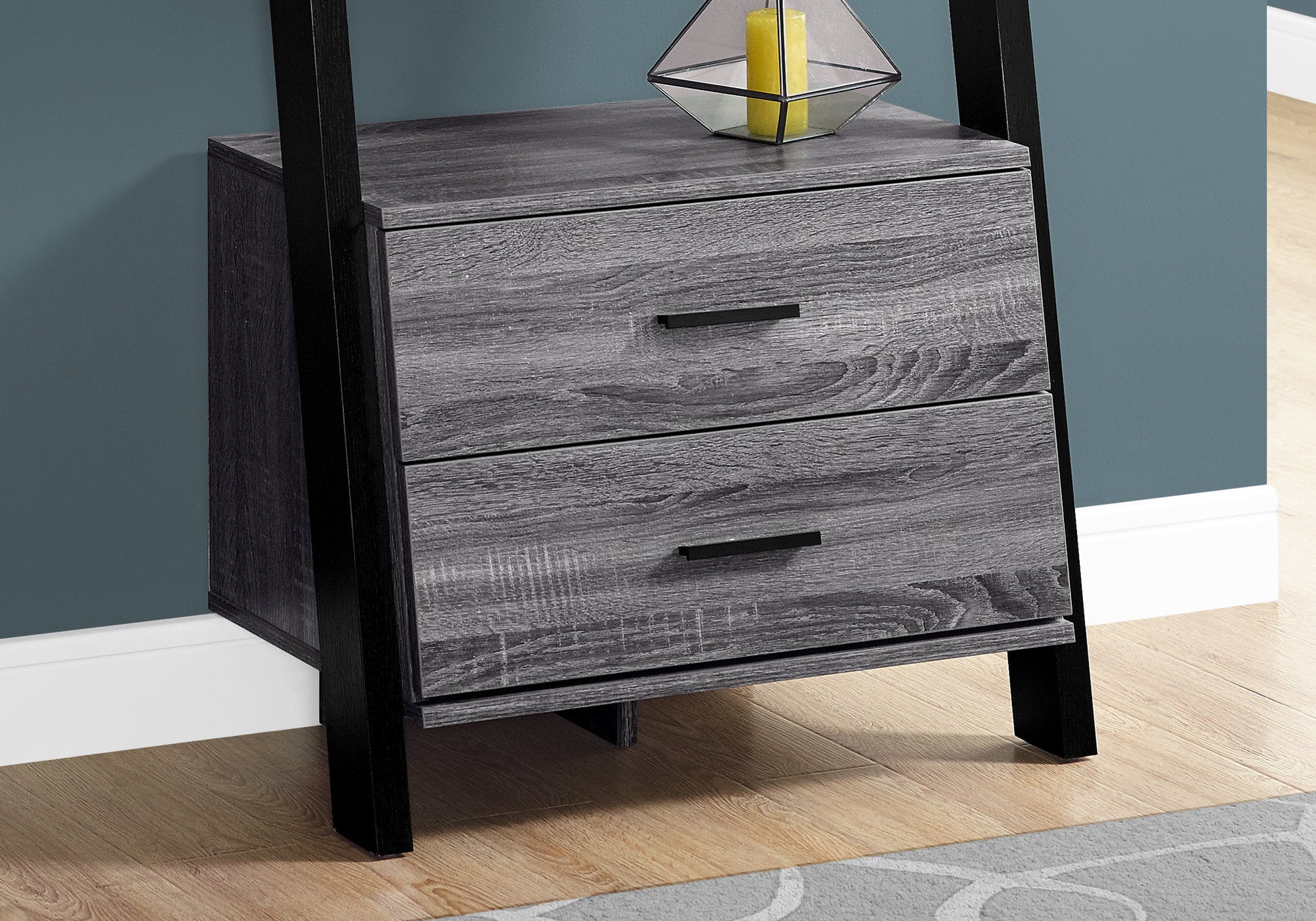 69" Cappuccino Particle Board Ladder Bookcase With Two Storage Drawers