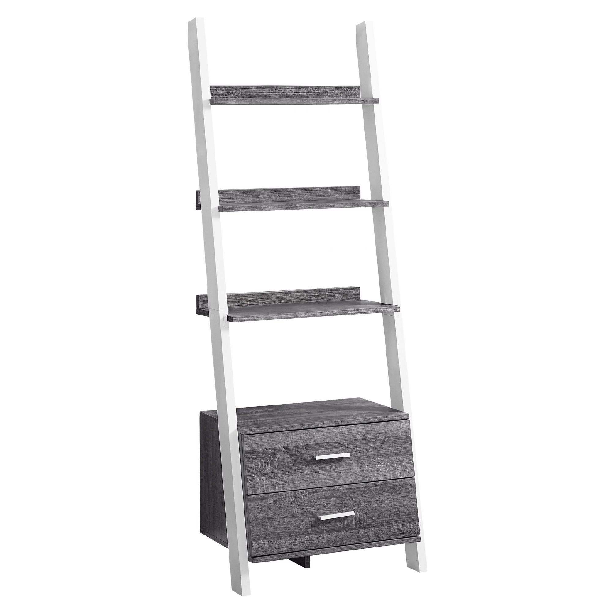 69" Cappuccino Particle Board Ladder Bookcase With Two Storage Drawers