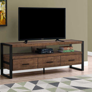 21.75" Particle Board Hollow Core & Black Metal Tv Stand With 3 Drawers