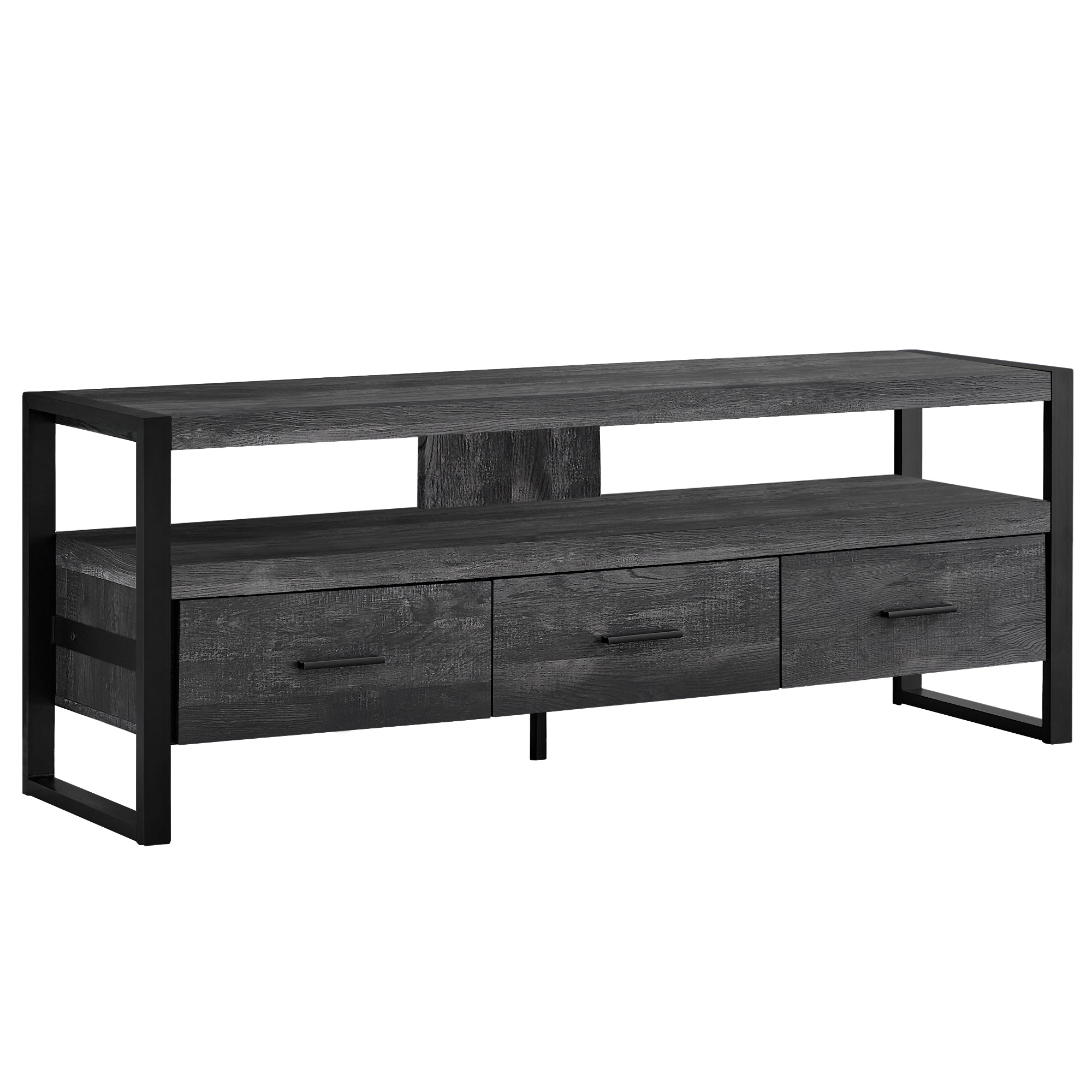 21.75" Particle Board Hollow Core & Black Metal Tv Stand With 3 Drawers