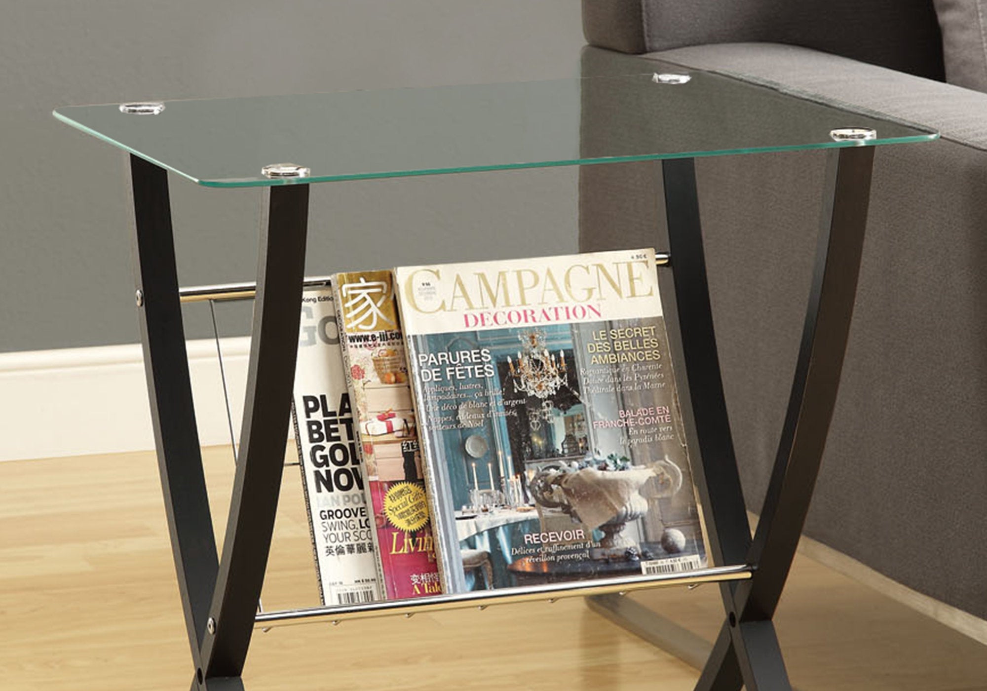 16.25" X 24" X 24.5" Cappuccinoclear Metal Particle Board Accent Table