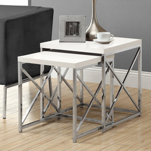 Chrome Metal Two Pieces Nesting Table Set 40.5"
