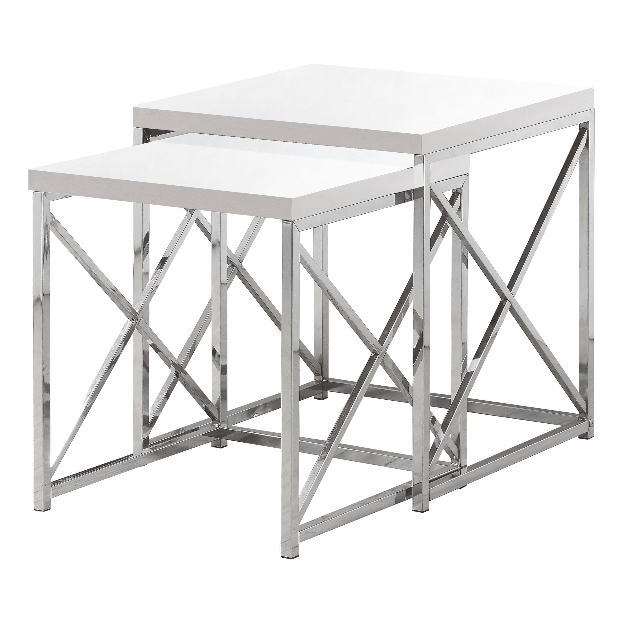 Chrome Metal Two Pieces Nesting Table Set 40.5"