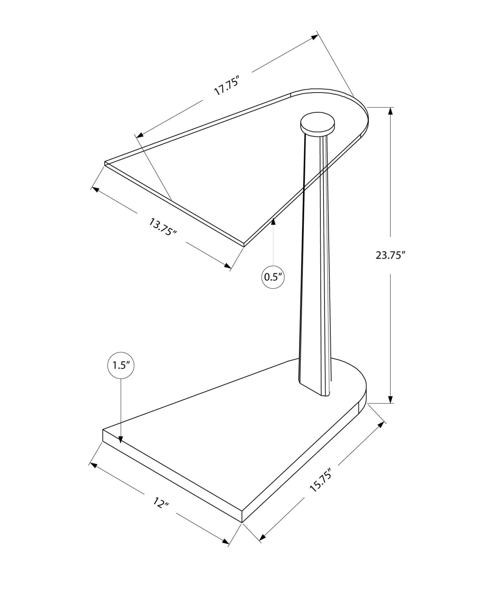 17.75" X 13.75" X 23.75" 黑銀刨花板鋼化玻璃裝飾桌