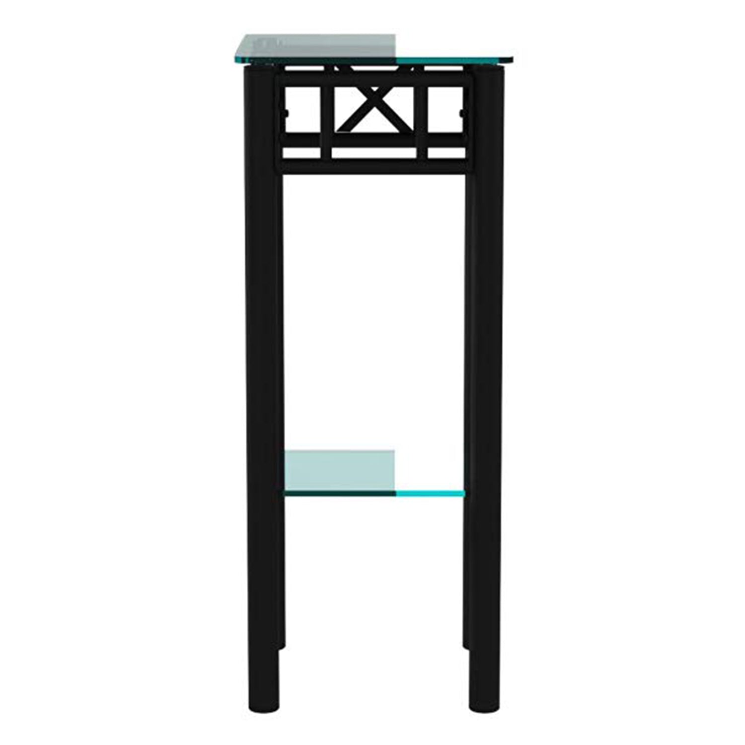 12" X 12" X 28" Black Metal Accent Table With Clear Tempered Glass